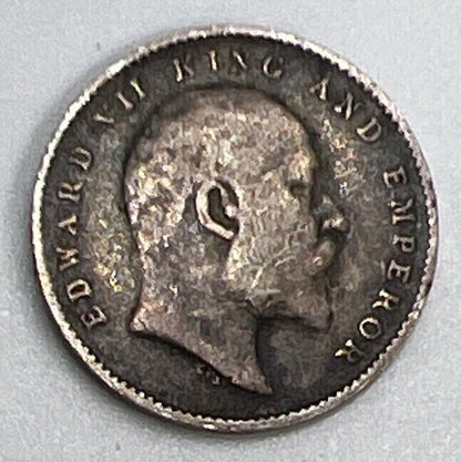 1910 Edward VII Indian 2 Two Annas Silver Coin | Fine Collectable Grade | a300