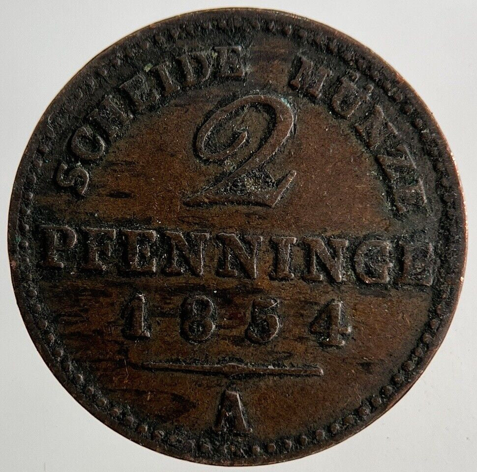 1854 Germany Prussia 2 Pfennig Coin | Very High Grade