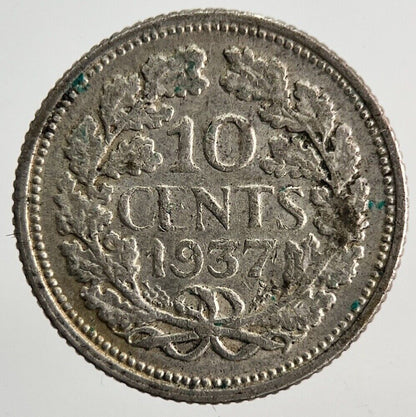 1937 Netherlands 10 Cents Silver Coin | Fine Collectable Grade