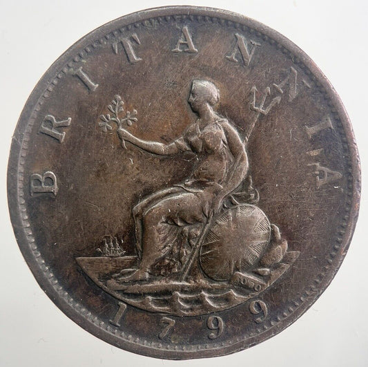 1799 George 3rd III Half - Penny British Coin | Fine Collectable Grade | a8095