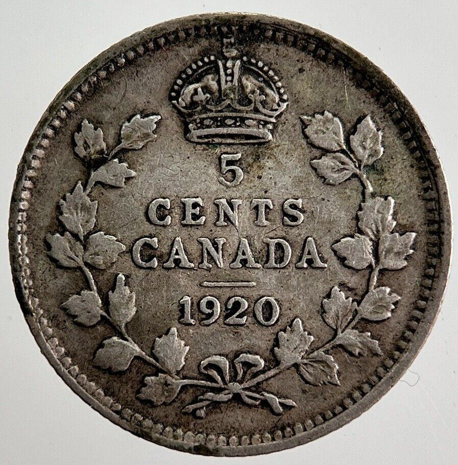 1920 Canada 5 Cents Silver Coin | Fine Collectable Grade