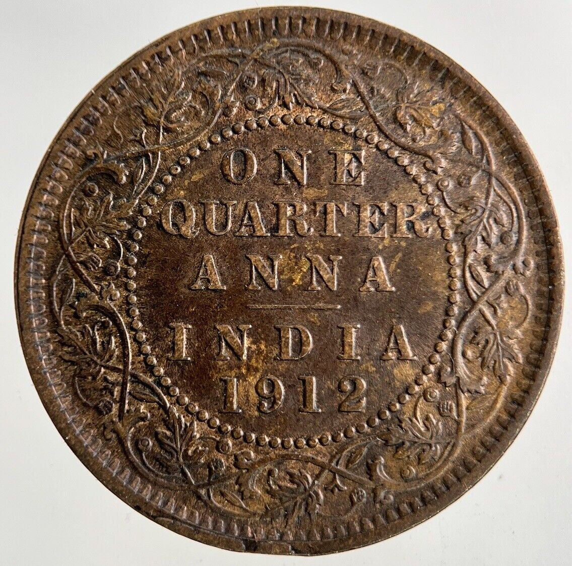 1912 India 1/4 Quarter Anna Coin | Fine Collectable Grade