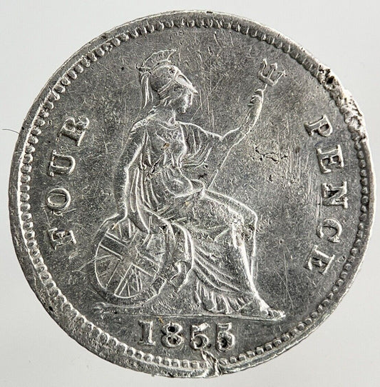 1855 Victoria Groat Four-Pence Silver Coin | Fine Collectable Grade