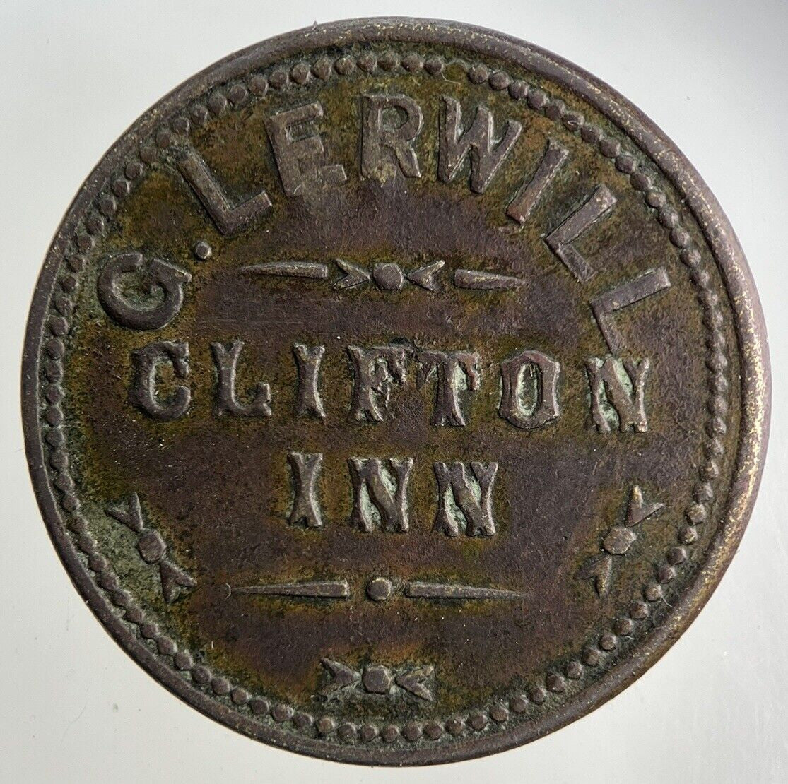 British G Lerwill Clifton Inn 2 1/2 D Token Coin | Fine Collectable Grade