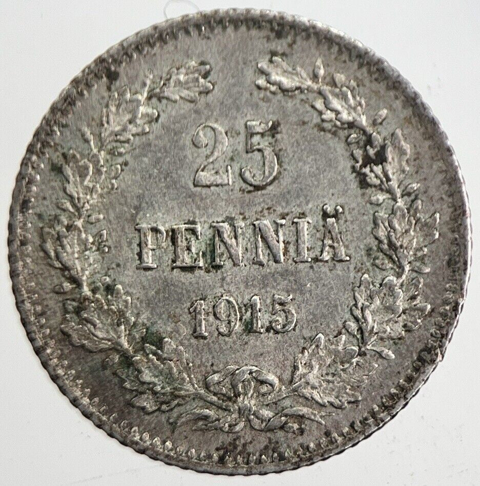 1915 Finland 25 Pennia Silver Coin | Very High Grade | a4866