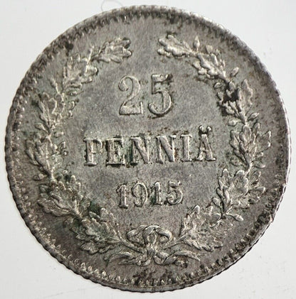 1915 Finland 25 Pennia Silver Coin | Very High Grade | a4866