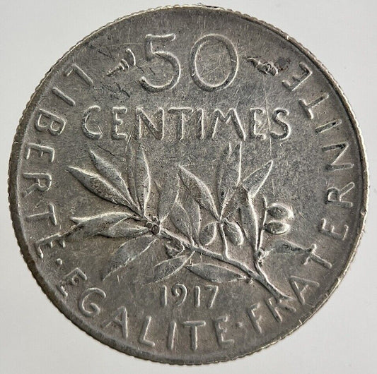 1917 France 50 Centimes Silver Coin | Fine Collectable Grade