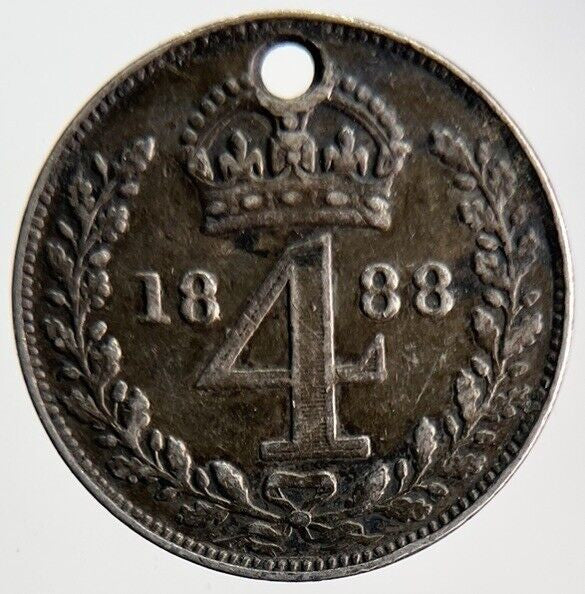 1888 Victoria Four-Pence Maundy Silver Coin | Fine Collectable Grade | a4621