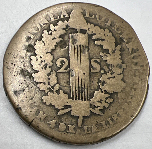 1792-R French 2 Sols Coin | Louis XVI | Collectable Grade | a998