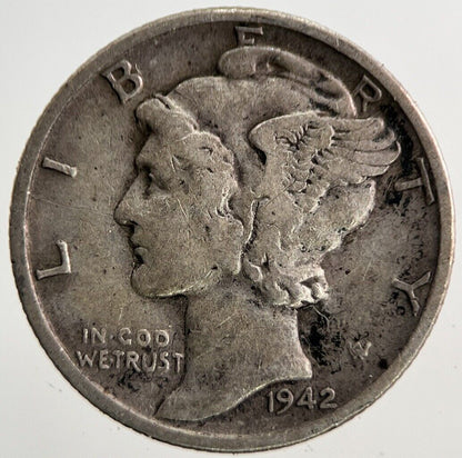 1942 - S US USA Mercury Dime Silver Coin | Fine Collectable Grade