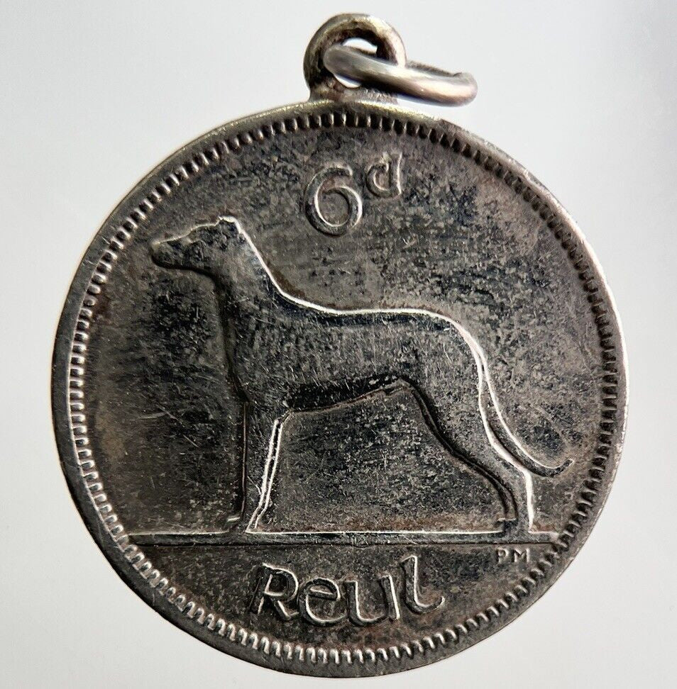 1928 Irish Sixpence Dog Coin Amulet | Fine Collectable Grade | a2905