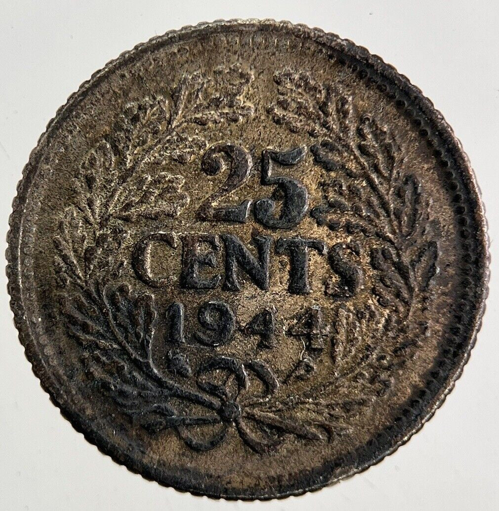 1944 Netherlands 25 Cents Silver Coin | Fine Collectable Grade