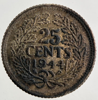 1944 Netherlands 25 Cents Silver Coin | Fine Collectable Grade