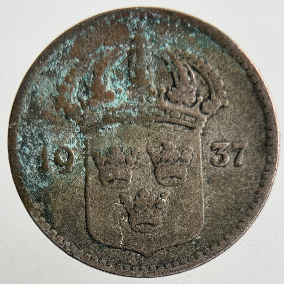 1937 Sweden 10 Ore Silver Coin | Fine Collectable Grade