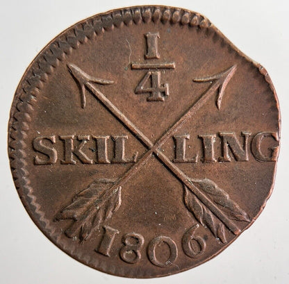 1806 Sweden 1/4 Skilling Ore Coin | Very High Grade | a6269