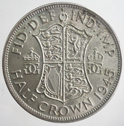 1945 George VI Half - Crown Silver Coin | Very Fine Grade | a6351