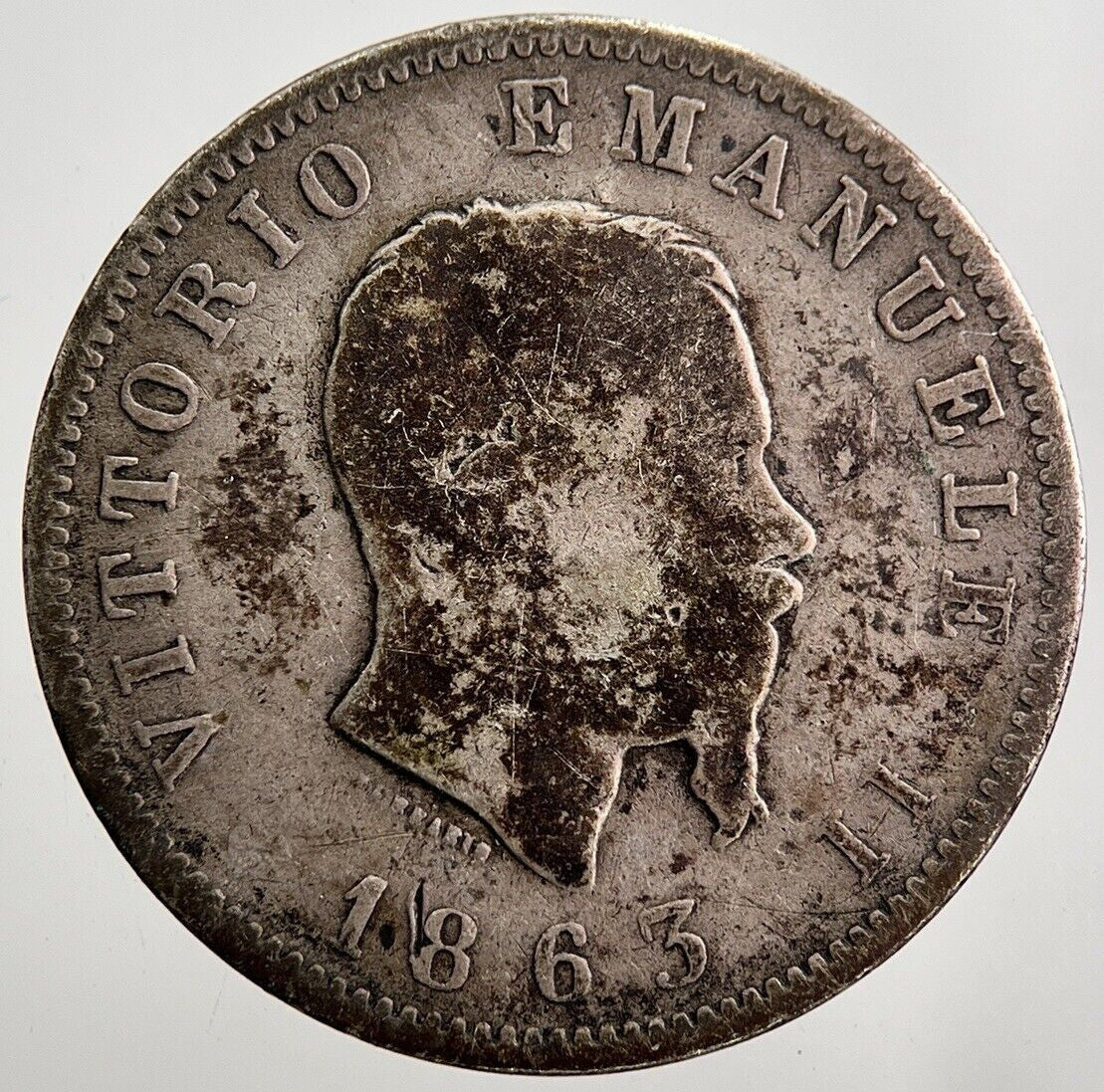 1863 Italy 1 One Lira Silver Coin | Collectable Grade | a7965