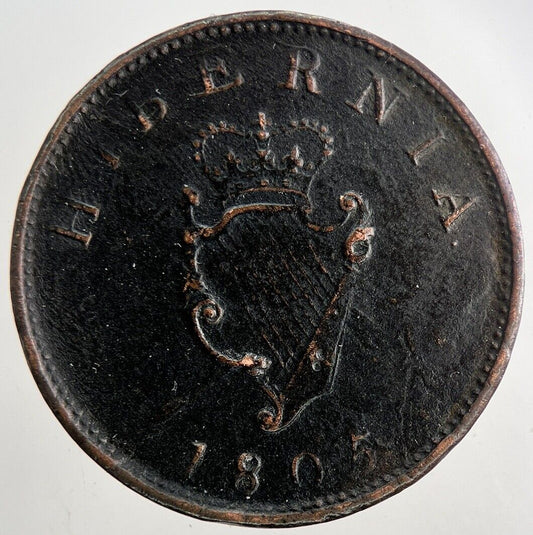 1805 George III Irish Hibernia Half - Penny Coin | Very High Grade | a9461