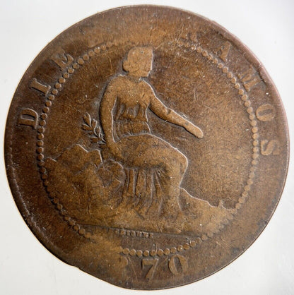 1870 Spain 10 Centimos Coin | Fair Grade