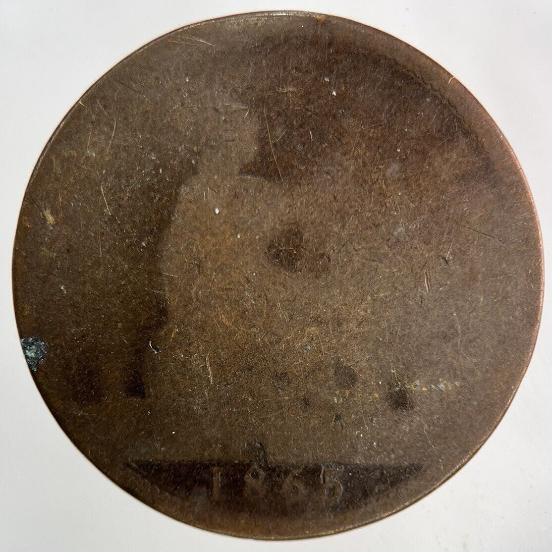 1865 Victoria One Penny Coin | Worn Grade