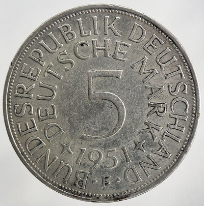 1951 - F Germany 5 Mark Silver Coin | Fine Collectable Grade