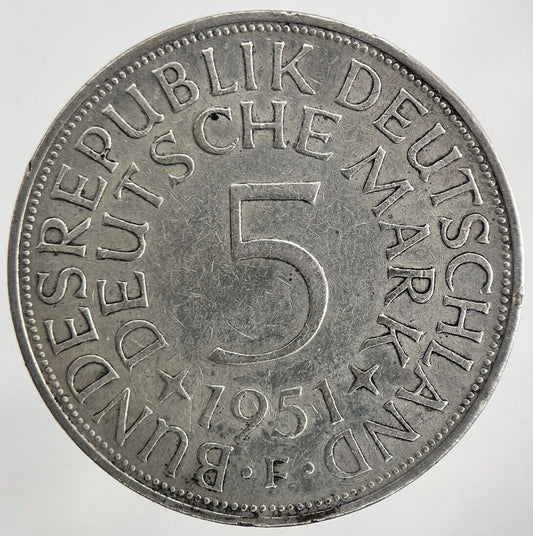 1951 - F Germany 5 Mark Silver Coin | Fine Collectable Grade