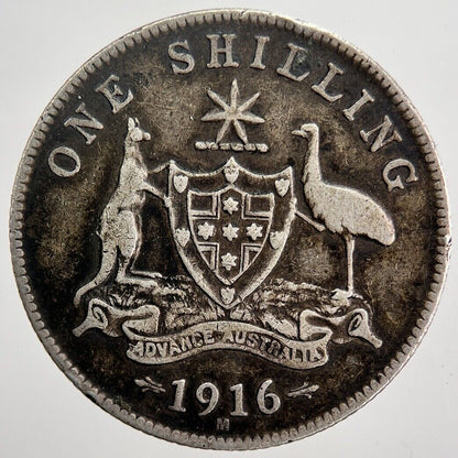 1916 - M Australia One Shilling Silver Coin | Fine Collectable Grade | a5885