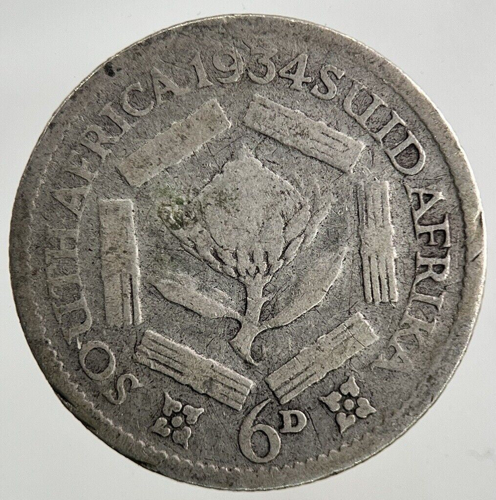 1934 South Africa Sixpence Silver Coin | Fair Grade