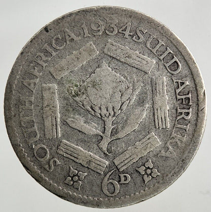 1934 South Africa Sixpence Silver Coin | Fair Grade