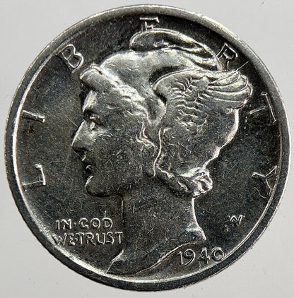 1940 - S US USA Mercury Dime Silver Coin | Fine Collectable Grade | a280