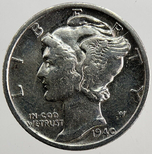 1940 - S US USA Mercury Dime Silver Coin | Fine Collectable Grade | a280