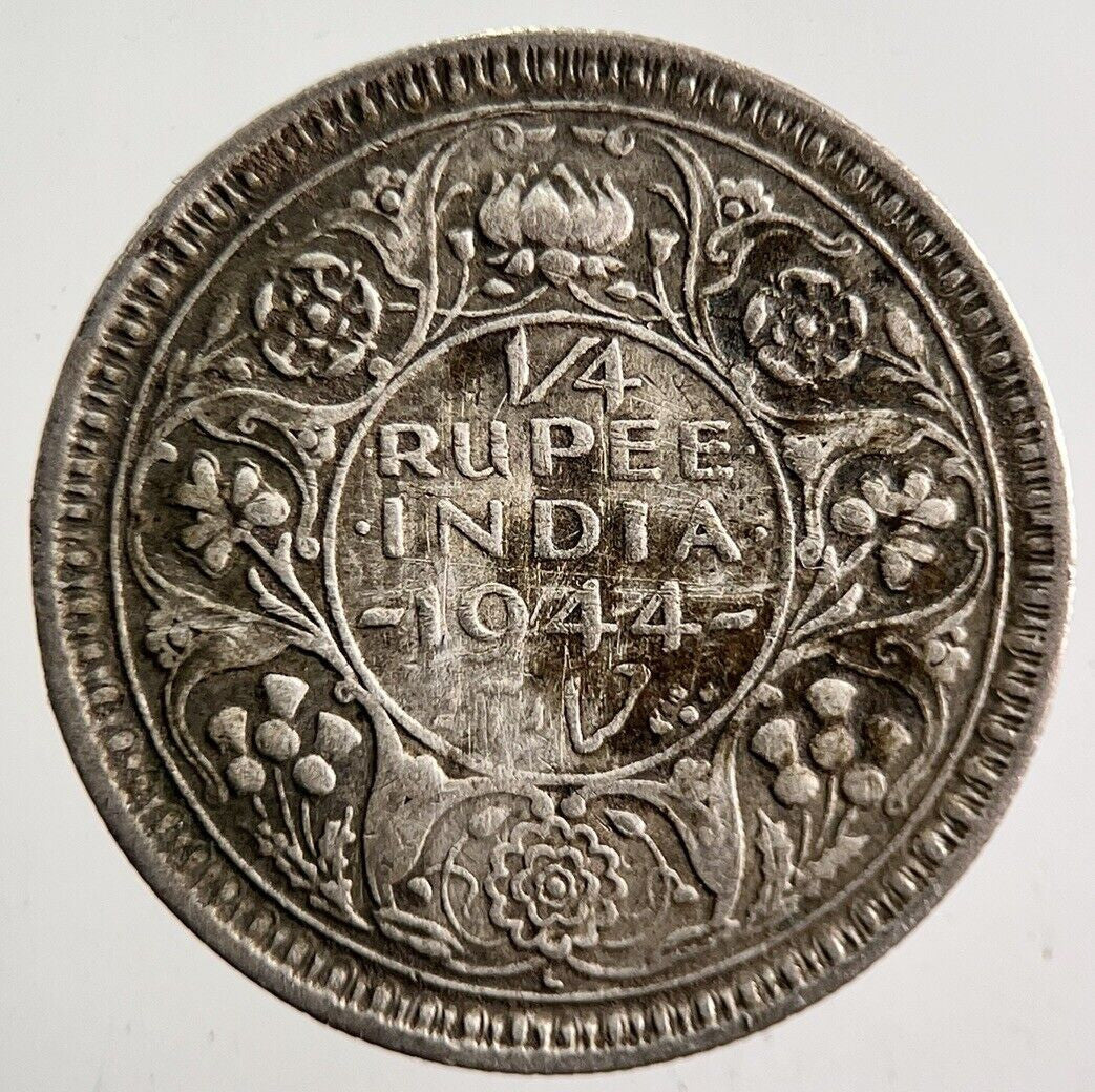1944 India 1/4 Quarter Rupee Silver Coin | Fine Collectable Grade