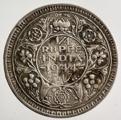 1944 India 1/4 Quarter Rupee Silver Coin | Fine Collectable Grade