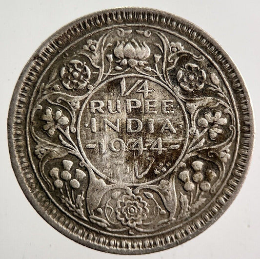 1944 India 1/4 Quarter Rupee Silver Coin | Fine Collectable Grade