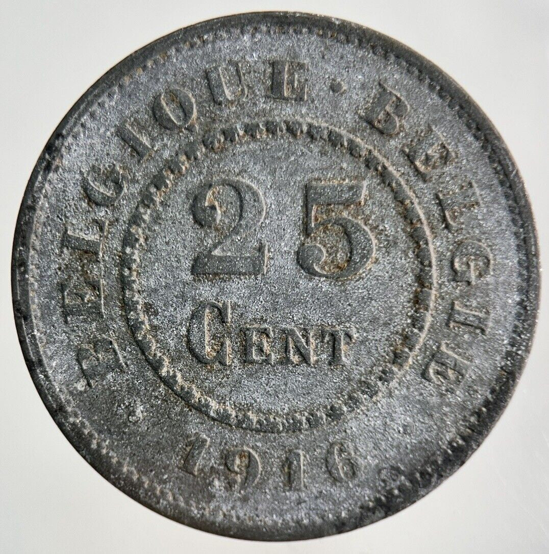 1916 Belgium 25 Cent Centimes Coin | Fine Collectable Grade