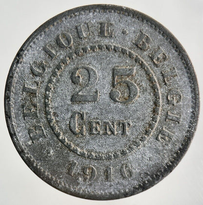 1916 Belgium 25 Cent Centimes Coin | Fine Collectable Grade