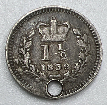 1839 Three-Half-Pence | British Silver Coin | Collectable Grade | a1287