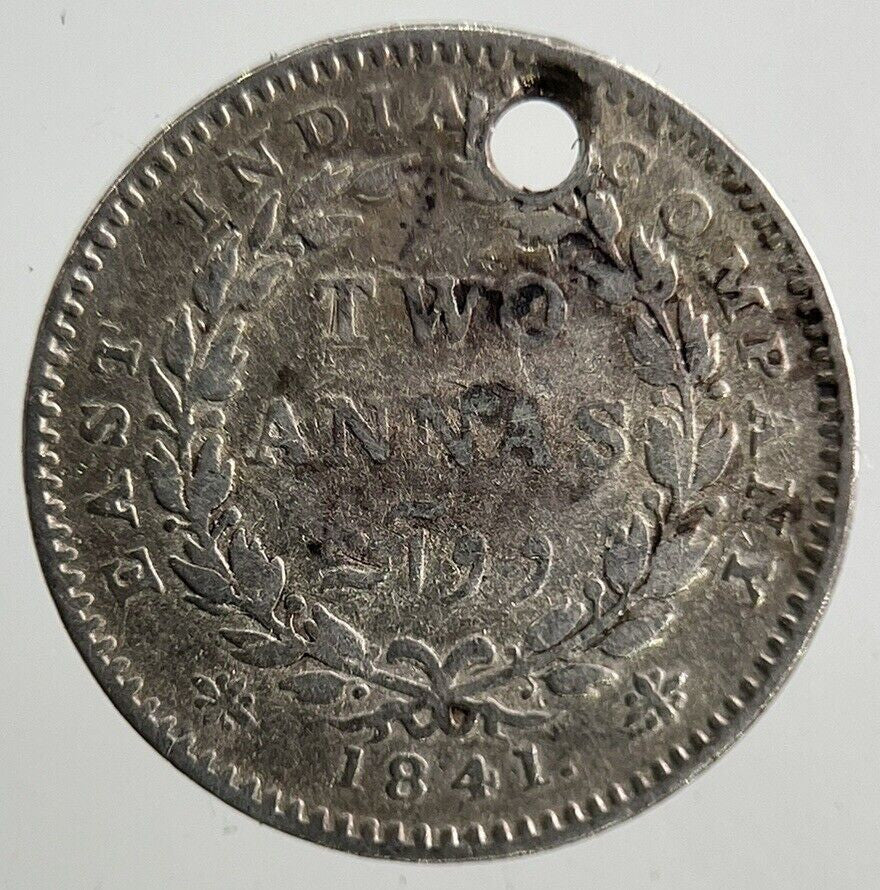 1841 India 2 Annas Silver Coin | Fine Collectable Grade