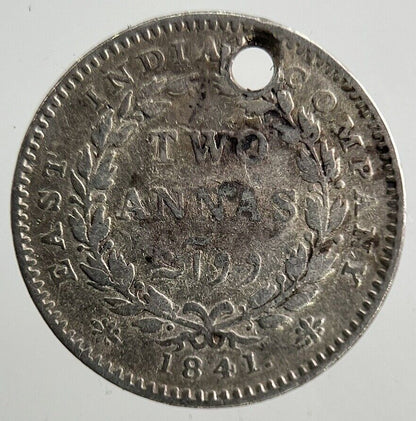 1841 India 2 Annas Silver Coin | Fine Collectable Grade