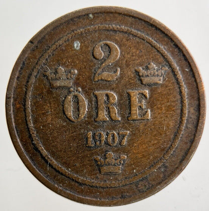 1907 Sweden 2 Ore Coin | Fine Collectable Grade