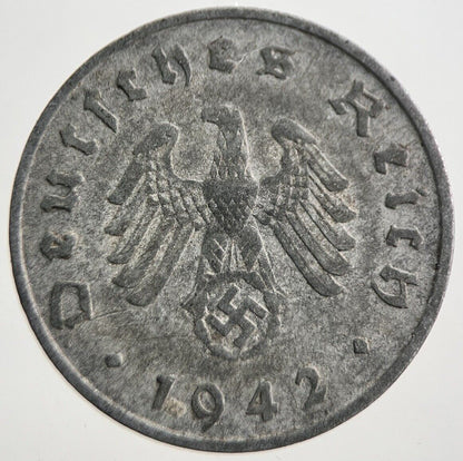 1942 - F Germany Nazi 10 Pfennig Coin | Fine Collectable Grade | a7774
