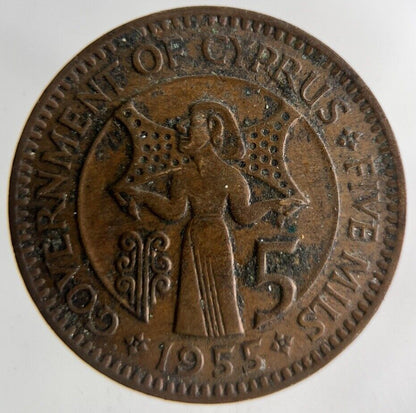 1955 Cyprus 5 Mils Coin | Fine Collectable Grade