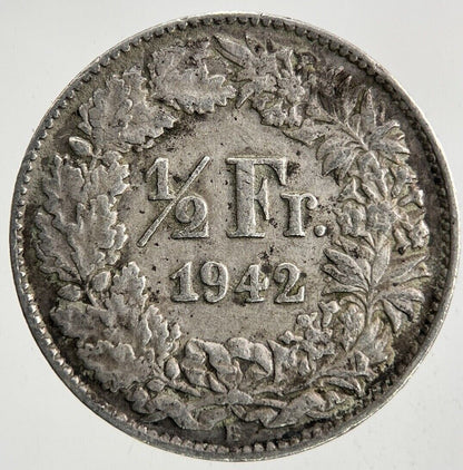 1942 Switzerland Swiss 1/2 Half Franc Silver Coin | Fine Collectable Grade