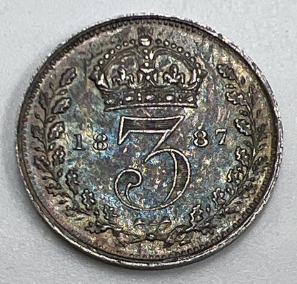 1887 Victoria Threepence | British Silver Coin | Very Fine Grade | a1282