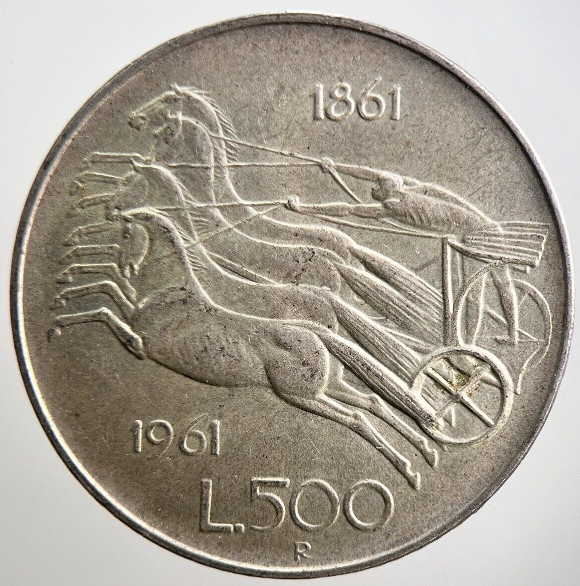 1861 - 1961 Italy 500 Lira Silver Coin | Very High Grade | a3655
