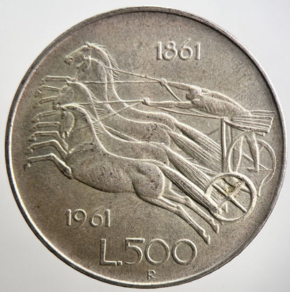 1861 - 1961 Italy 500 Lira Silver Coin | Very High Grade | a3655