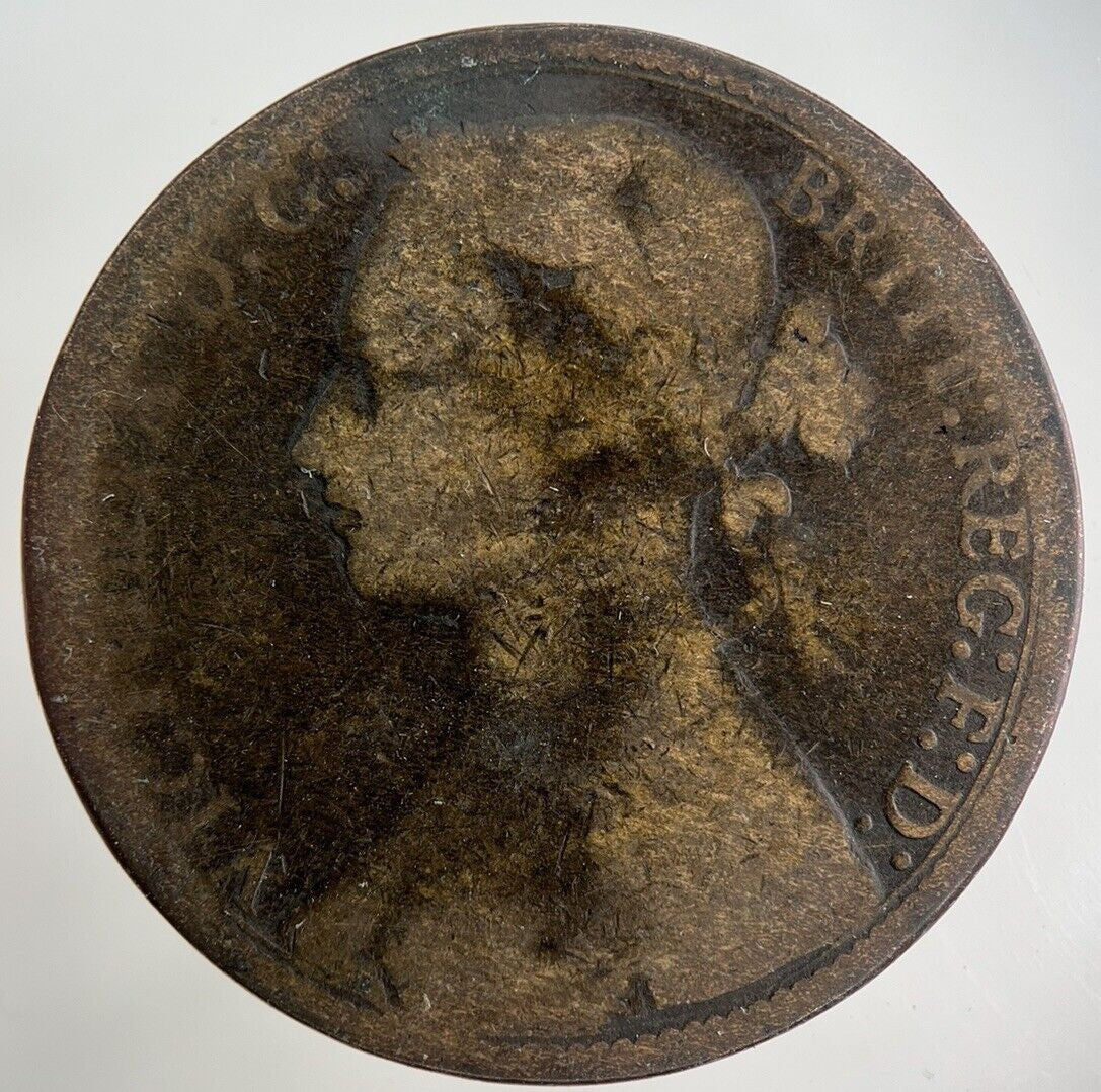 1876 - H Victoria One Penny Coin | Fair Grade