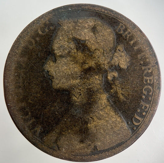 1876 - H Victoria One Penny Coin | Fair Grade