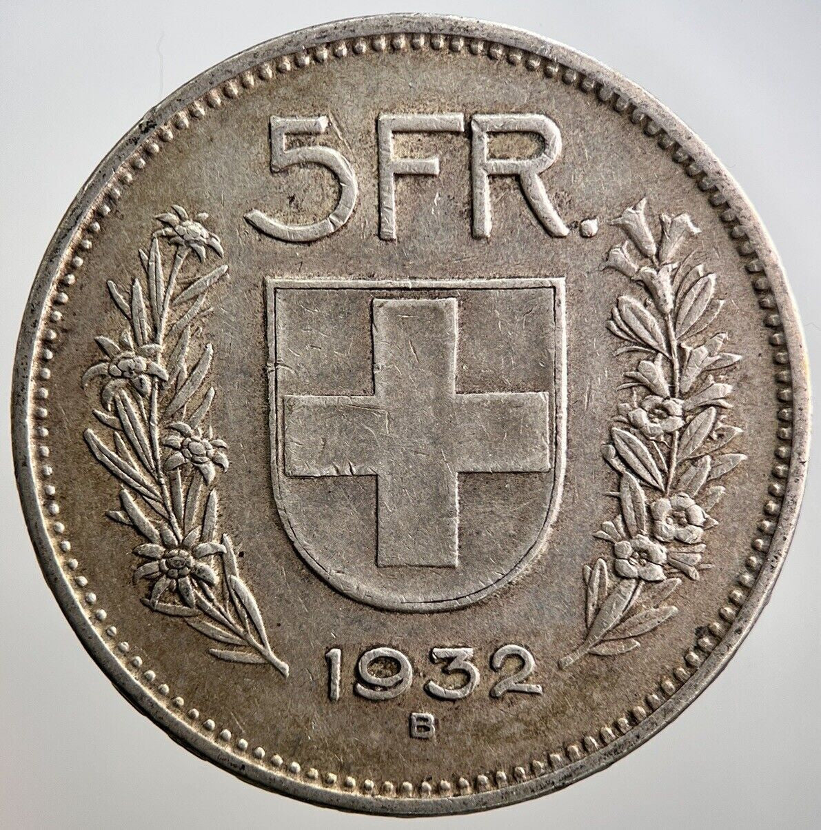 1932 - B Swiss 5 Francs Silver Coin | Very High Grade | a3261