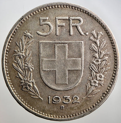 1932 - B Swiss 5 Francs Silver Coin | Very High Grade | a3261